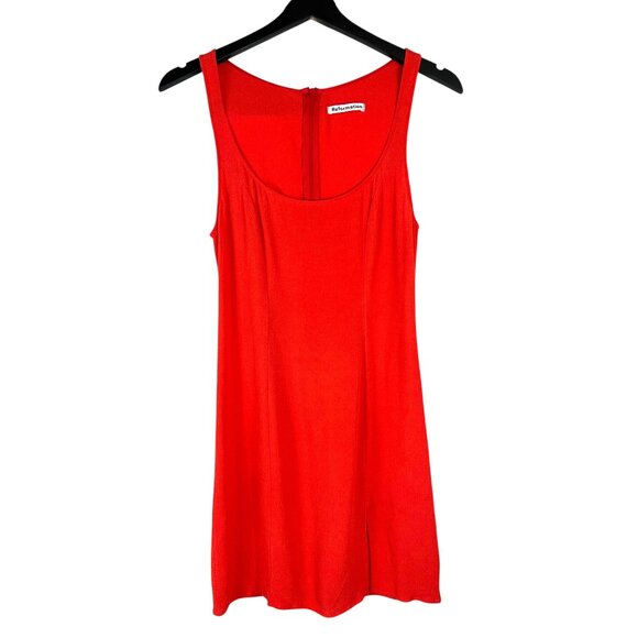 Reformation Tiegen Sleeveless Mini Dress Square Neck Slit in Coral Red Size 4 - Picture 1 of 11